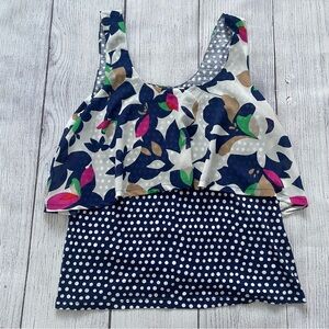 Anthropologie Meadow Rue Blue Floral Polka Dot Tank Top Size Small